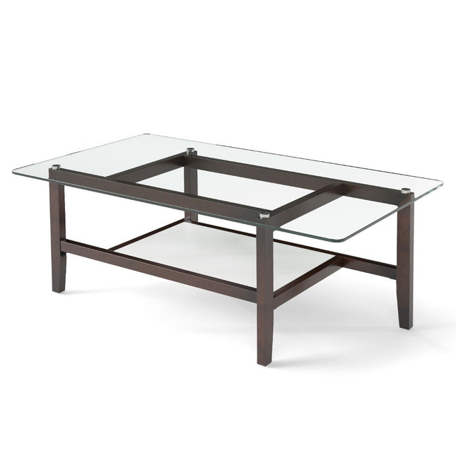 Couchtisch aus Glas 2-stufiger Beistelltisch mit Stauraum 107 cm lang rechteckiger Couchtisch