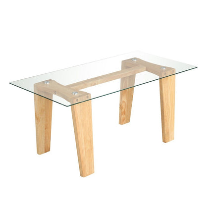 Table basse en verre avec pieds en bois d'hévéa Table d'appoint rectangulaire Table en verre Table basse