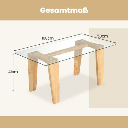 Table basse en verre avec pieds en bois d'hévéa Table d'appoint rectangulaire Table en verre Table basse
