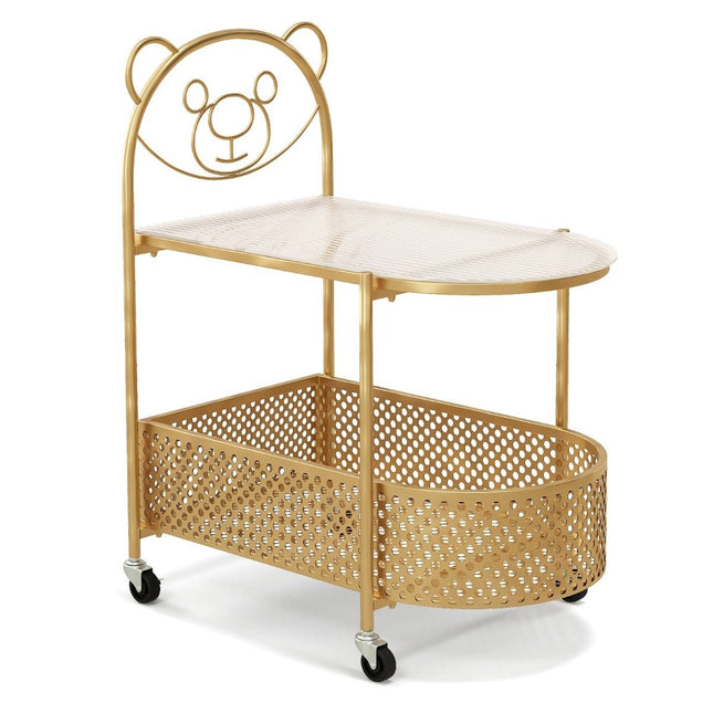 Glas-Beistelltisch mit Rollen 2-stufiger Glastisch mit Bärenmuster 60 x 40 x 76 cm Golden