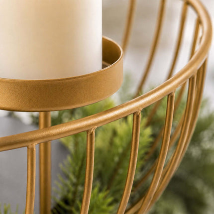 Adventskranzschale aus goldfarbenem Metall, 33 cm Stahlhalter