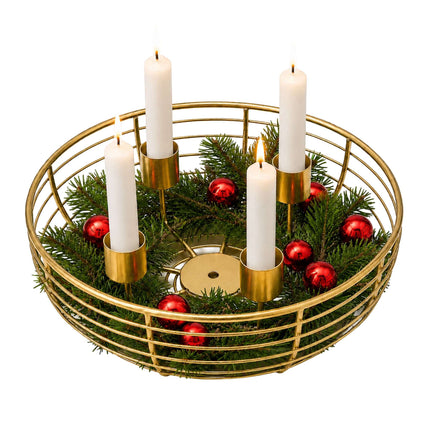 Adventskranz aus goldenem Metalldraht – 20,5 cm Stahlhalterung