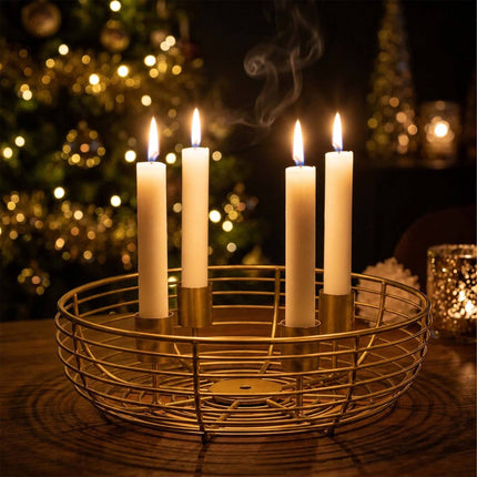 Adventskranz aus goldenem Metalldraht – 20,5 cm Stahlhalterung