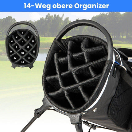 Sac de golf avec compartiments 14 compartiments, 6 poches, housse de pluie, bleu