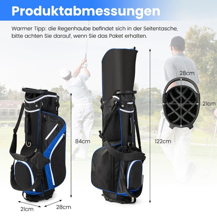 Sac de golf avec compartiments 14 compartiments, 6 poches, housse de pluie, bleu