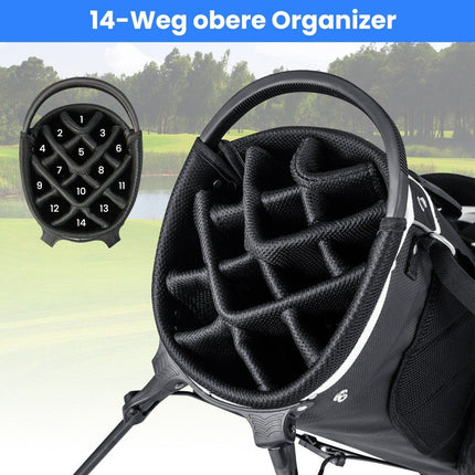 Sac de golf avec compartiments 14 compartiments, 6 poches, housse de pluie, gris