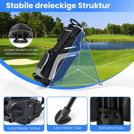 Sac de golf avec compartiments 14 compartiments, 6 poches, housse de pluie, gris