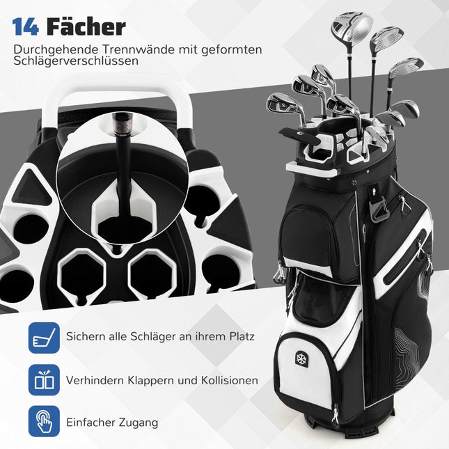 Sac de golf pour chariot, compartiments 14 compartiments, 11 poches, noir