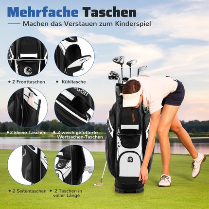 Golf Cart Bag, 14-fache Unterteilung, 11 Taschen, Schwarz