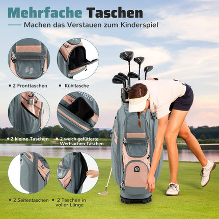 Sac de golf pour chariot, compartiments à 14 compartiments, 11 poches, rose