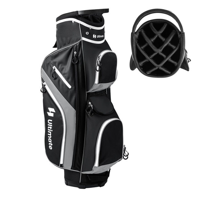 Sac de golf pour chariot avec 14 séparateurs, 9 poches, glacière, gris