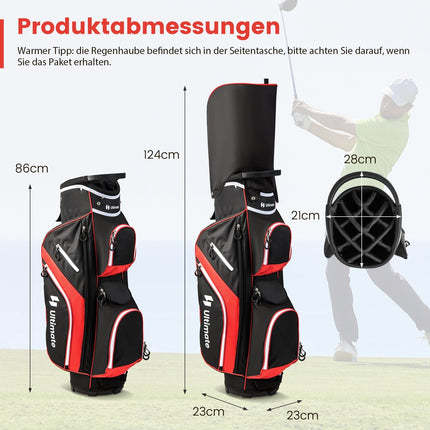Golftrolleytasche mit 14-facher Unterteilung, 9 Taschen, Rot