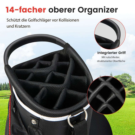 Golftrolleytasche mit 14-facher Unterteilung, 9 Taschen, Rot