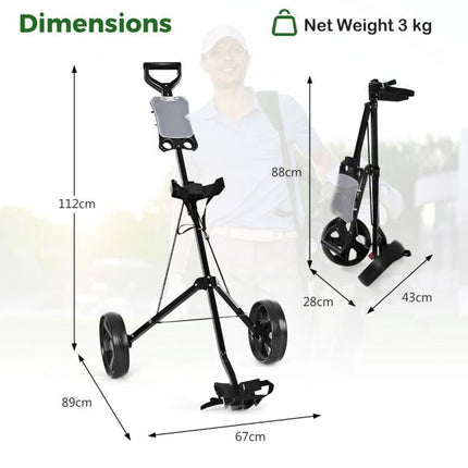 Golf Push Cart, klappbarer 2-Rad-Stahlrahmen, Anzeigetafel