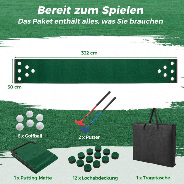 Golf-Puttmatten-Set – Verstellbare Putter, 6 Bälle, 12 Abdeckungen