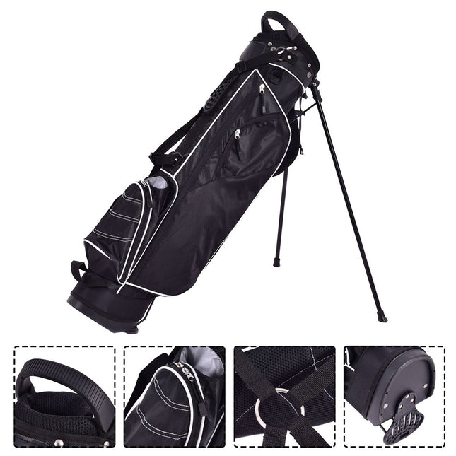 Golfbag 9 Zoll Golfbag Pencil Bag Profi Reisetasche Standbag mit Kopfteil und Tragegurt-Schwarz