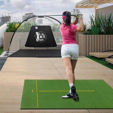 Tapis de frappe de golf avec 2 tees en caoutchouc, 2 bâtons d'alignement et 6 positions de tee, 152 x 117 cm, épaisseur 27 mm