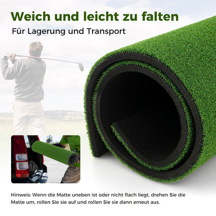 Tapis de frappe de golf avec 2 tees en caoutchouc, 2 bâtons d'alignement et 6 positions de tee, 152 x 117 cm, épaisseur 27 mm