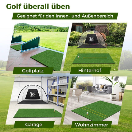 Tapis de frappe de golf avec 2 tees en caoutchouc, 2 bâtons d'alignement et 6 positions de tee, 152 x 117 cm, épaisseur 27 mm