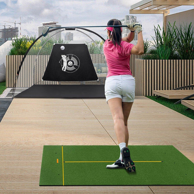 Tapis de frappe de golf avec 2 tees en caoutchouc, 2 bâtons d'alignement et 6 positions de tee, 152 x 92 cm, épaisseur 32 mm