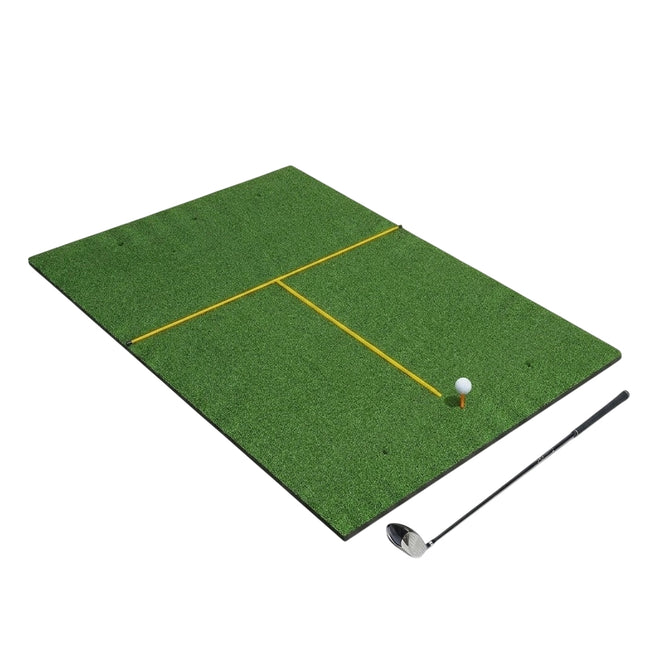 Tapis de frappe de golf avec 2 tees en caoutchouc, 2 bâtons d'alignement et 6 positions de tee, 152 x 92 cm, épaisseur 32 mm