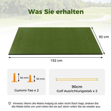Tapis de départ de golf 2 tees en caoutchouc et 2 bâtons d'alignement 6 positions de départ 152 x 92 cm épaisseur 20 mm