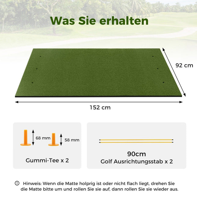 Golf-Abschlagmatte 2 Gummi-Tees und 2 Ausrichtungsstäbe 6 Abschlagpositionen 152 x 92 cm Dicke 20 mm