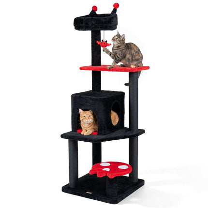 Arbre à chat gothique 144 cm avec poteaux à griffer, noir et rouge