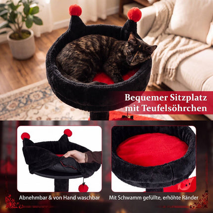 Arbre à chat gothique 144 cm avec poteaux à griffer, noir et rouge
