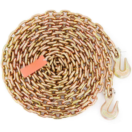 Grade 80 Transport Binder Chain, 5/16 In x 20 Ft, Grab Hooks
