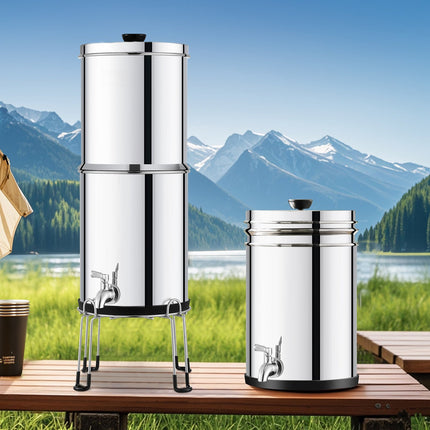 Gravity-Fed Water Filter System, 2.25 gal, Stainless Steel, 2 Filters