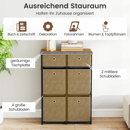 Graue Kommode mit 6 Schubladen und Metallrahmen
