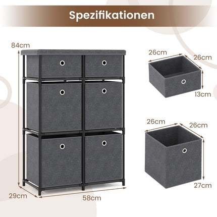 Graue Kommode mit 6 Schubladen und Metallrahmen