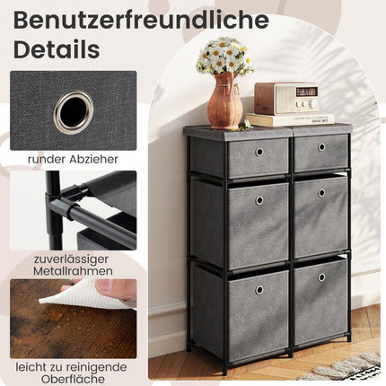 Graue Kommode mit 6 Schubladen und Metallrahmen