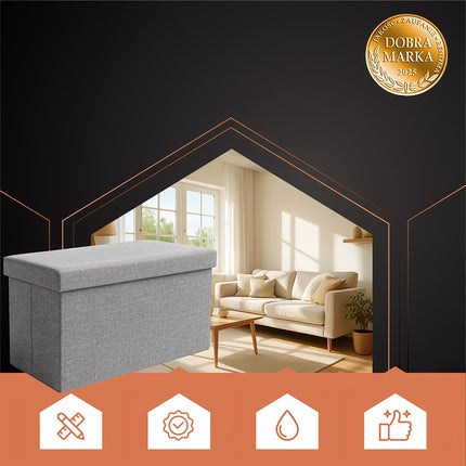 Pouf en tissu gris, 76 x 38 x 38 cm, assise ottomane