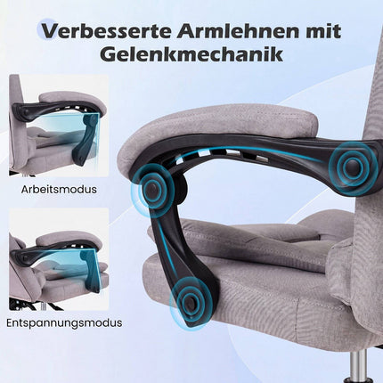 Grauer Chefsessel mit hoher Rückenlehne und verstellbaren Armlehnen