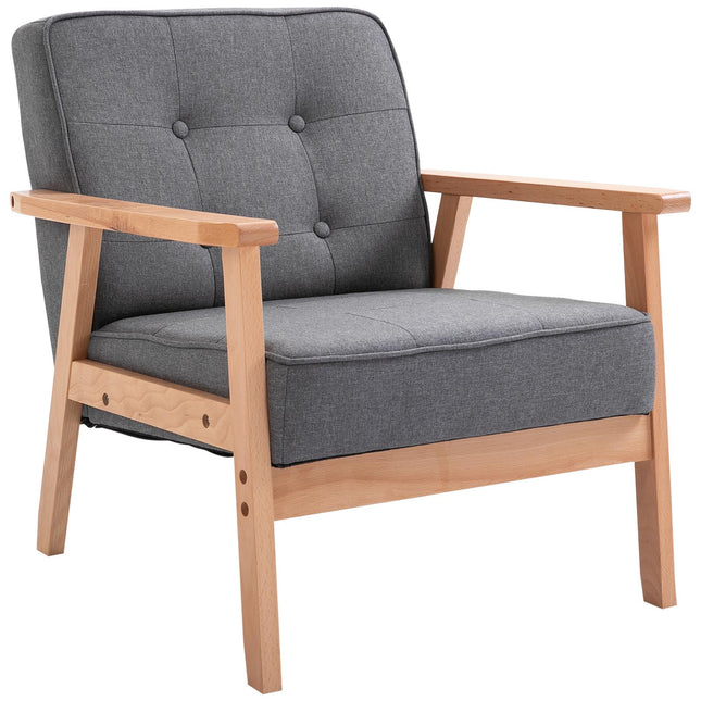 Grauer Leinen-Sessel mit Holzrahmen, 120 kg Tragkraft