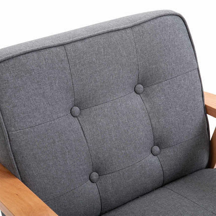 Fauteuil en lin gris avec structure en bois, capacité de charge de 120 kg