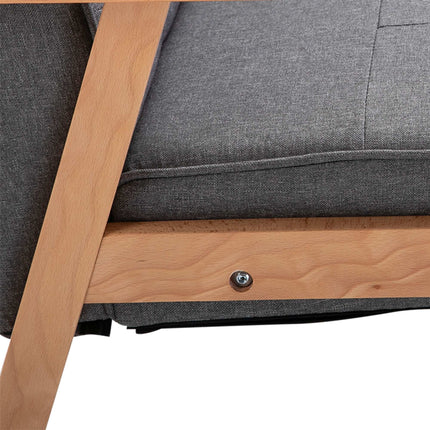 Fauteuil en lin gris avec structure en bois, capacité de charge de 120 kg