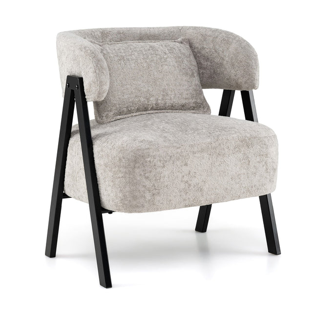 Fauteuil lounge gris avec coussin lombaire et fausse fourrure