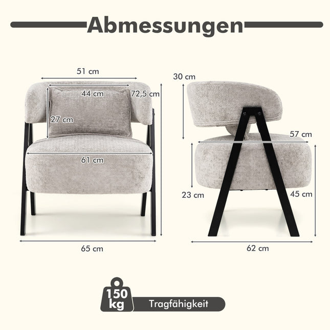 Fauteuil lounge gris avec coussin lombaire et fausse fourrure