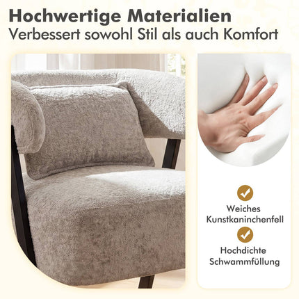 Grauer Loungesessel mit Kunstfell und Lendenkissen