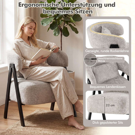 Grauer Loungesessel mit Kunstfell und Lendenkissen