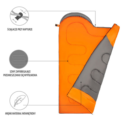Grau-orangener Schlafsack, Größe L, leicht