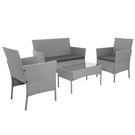 Ensemble de mobilier de jardin en rotin gris - 2 chaises, canapé, table