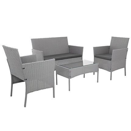 Ensemble de mobilier de jardin en rotin gris - 2 chaises, canapé, table