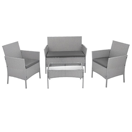 Ensemble de mobilier de jardin en rotin gris - 2 chaises, canapé, table