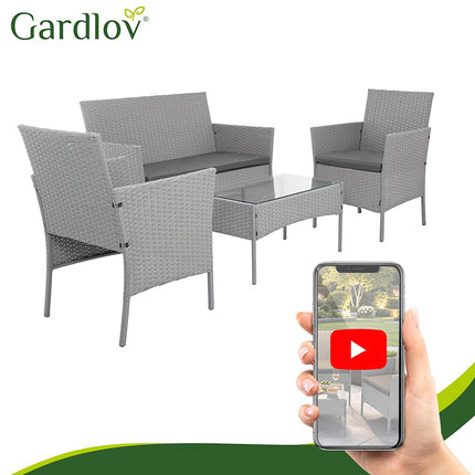 Ensemble de mobilier de jardin en rotin gris - 2 chaises, canapé, table