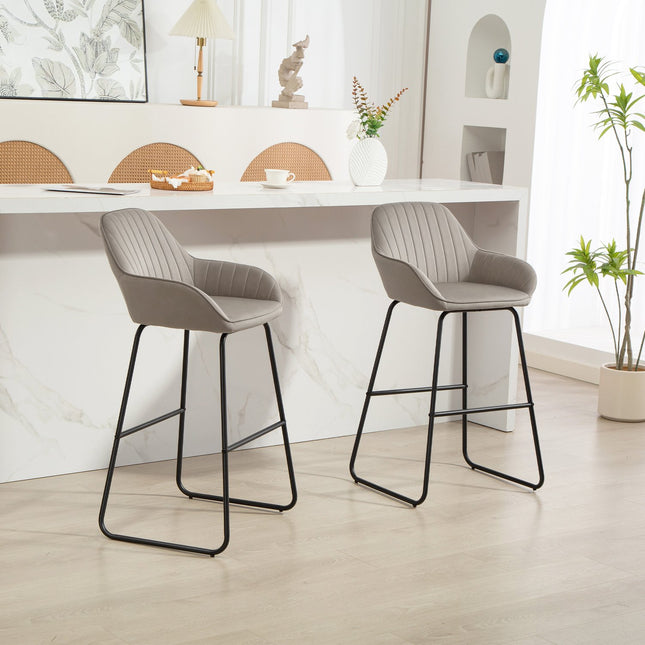 Graue Samt-Barhocker 2er-Set mit Metallbeinen