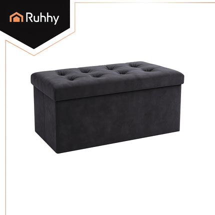 Pouf de rangement en velours gris - Pliable, 76 x 38 x 38 cm